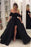 Black Off Shoulder Long Evening Unique Split Prom Dress with Lace - Prom Dresses