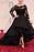 Black Plus Size Prom High Low Long Sleeve Evening Dress with Lace - Prom Dresses
