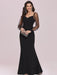 Black Prom Dress Mermaid V-Neck Satin Fabric Long Sleeves Backless Tulle Satin Fabric Party Dresses