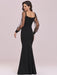 Black Prom Dress Mermaid V-Neck Satin Fabric Long Sleeves Backless Tulle Satin Fabric Party Dresses