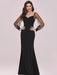 Black Prom Dress Mermaid V-Neck Satin Fabric Long Sleeves Backless Tulle Satin Fabric Party Dresses