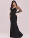 Black Prom Dress Mermaid V-Neck Satin Fabric Long Sleeves Backless Tulle Satin Fabric Party Dresses