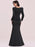 Black Prom Dress Satin Fabric V-Neck Mermaid Long Sleeves Sash Floor-Length Evening Dresses