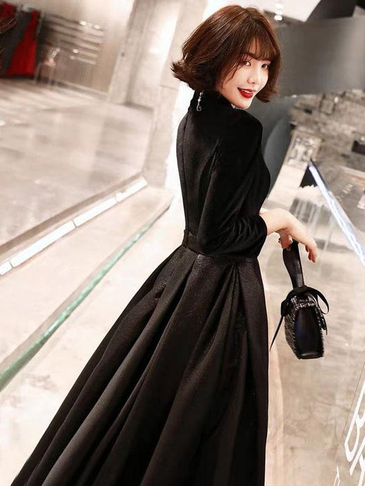 Black Prom Dresses Long V Neck Velvet Satin Patchwork Maxi Formal Gown Bridelily Black Prom Dresses Long V Neck Velvet Satin Patchwork Maxi Formal Gown Bridelily