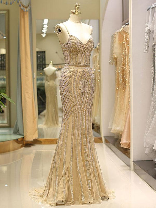 Black Prom Dresses Mermaid Luxury Heavy Beaded Straps Long Formal Evening Dress