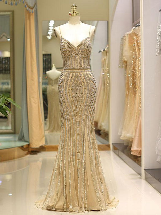 Black Prom Dresses Mermaid Luxury Heavy Beaded Straps Long Formal Evening Dress