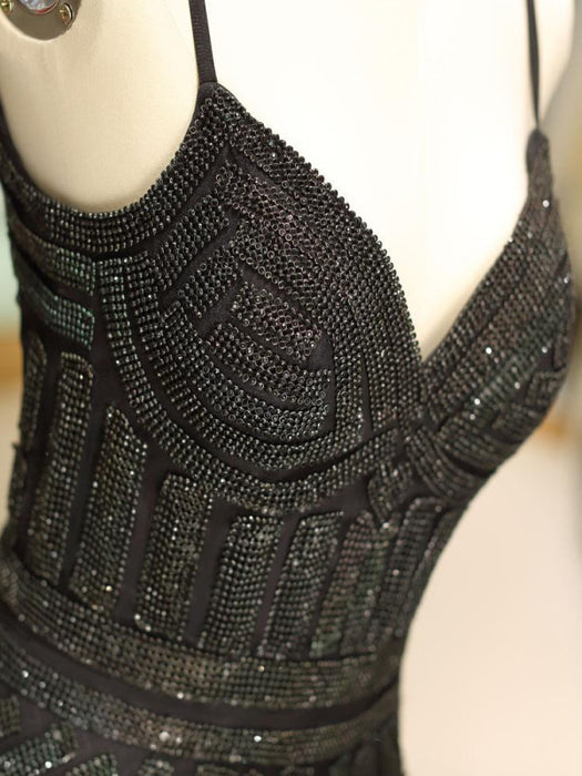 Black Prom Dresses Mermaid Luxury Heavy Beaded Straps Long Formal Evening Dress