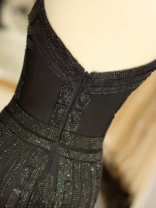 Black Prom Dresses Mermaid Luxury Heavy Beaded Straps Long Formal Evening Dress