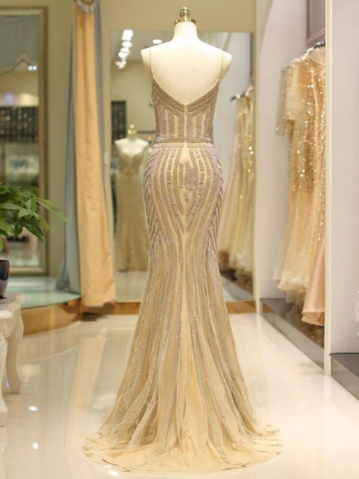 Black Prom Dresses Mermaid Luxury Heavy Beaded Straps Long Formal Evening Dress