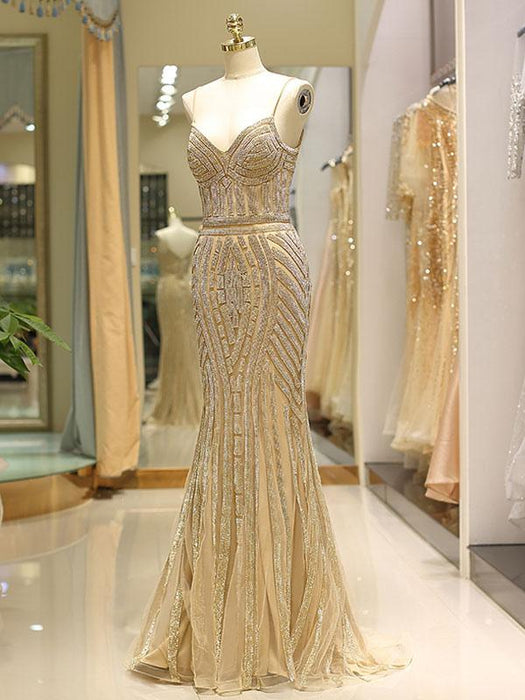 Black Prom Dresses Mermaid Luxury Heavy Beaded Straps Long Formal Evening Dress