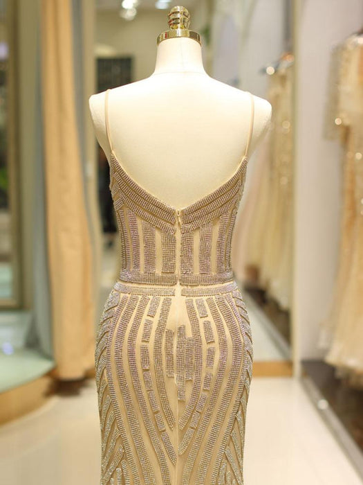 Black Prom Dresses Mermaid Luxury Heavy Beaded Straps Long Formal Evening Dress