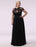 Black Prom Dresses Plus Size Evening Dress Chiffon Lace Applique Illusion Short Sleeves Floor Length Wedding Guest Dress misshow