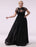 Black Prom Dresses Plus Size Evening Dress Chiffon Lace Applique Illusion Short Sleeves Floor Length Wedding Guest Dress misshow