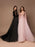 Black Wedding Dress With Train A-Line V-Neck Long Sleeves Lace Sweep Tulle Lace Bridal Gowns