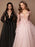 Black Wedding Dress With Train A-Line V-Neck Long Sleeves Lace Sweep Tulle Lace Bridal Gowns