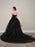 Black Wedding Dresses A-Line Strapless Pleated Taffeta Tulle Chapel Train Bridal Dress