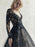 Black Wedding Dresses Lace Princess Silhouette Long Sleeves Natural Waist Lace Court Train Bridal Gown