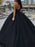 Black Wedding Dresses Satin Fabric Princess Silhouette Empire Waist Floor Length Bridal Dress
