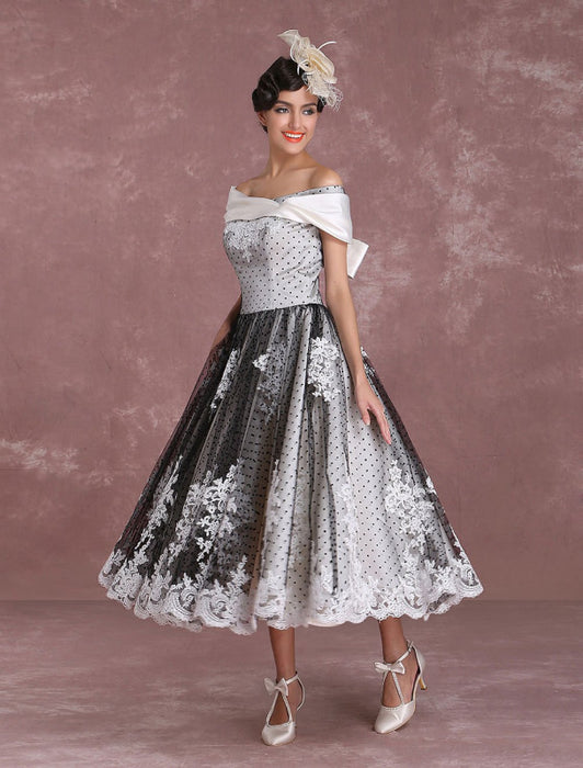 black and white short wedding dresses short wedding dresses with tulle Elegant Black Polka Dot See Through Tulle Short Wedding Dress