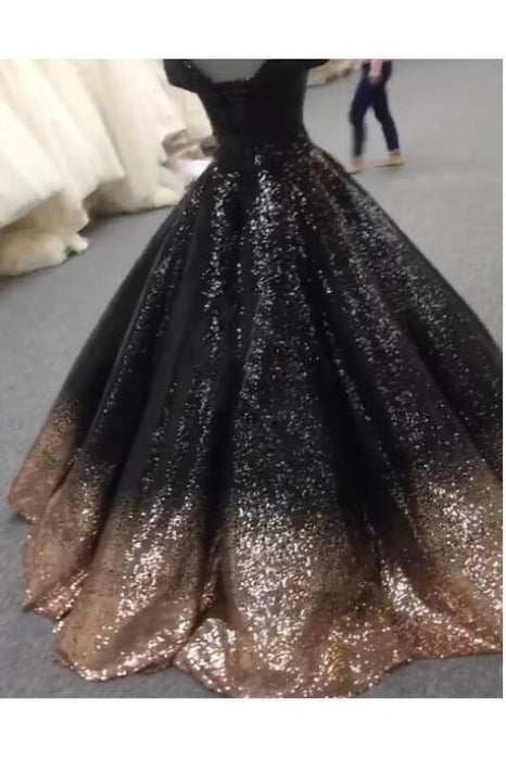 Bling Sequins Black Ball Simple Long Prom Dresses Cheap - Bridelily Bling Sequins Black Ball Simple Long Prom Dresses Cheap - Bridelily