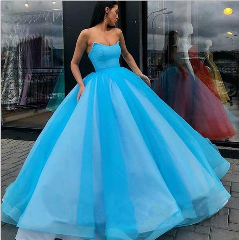Blue Ball Gown Sweetheart Black Long Prom Dresses 2021