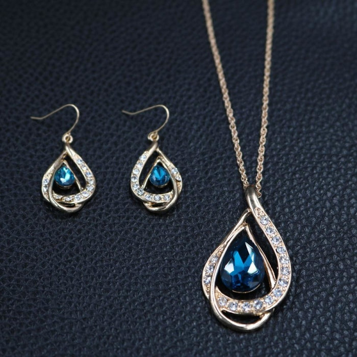 Blue Crystal Necklace Earrings Jewelry Sets | Bridelily - jewelry sets