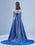 Blue Evening Dress A-Line Strapless Sweep Lace-up Sequined Social Long Party Dresses