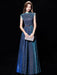 Blue Evening Dress Ball Gown Jewel Neck Sequined Floor-Length Sash Formal Party Dresses