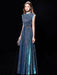 Blue Evening Dress Ball Gown Jewel Neck Sequined Floor-Length Sash Formal Party Dresses