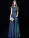 Blue Evening Dress Ball Gown Jewel Neck Sequined Floor-Length Sash Formal Party Dresses