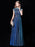 Blue Evening Dress Ball Gown Jewel Neck Sequined Floor-Length Sash Formal Party Dresses