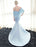 Blue Evening Dresses Off Shoulder Mermaid Evening Gown Pleated Satin Formal Dress With Train wedding guest dress