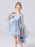 Blue Flower Girl Dresses Jewel Neck 3/4 Length Sleeves Bows Formal Kids Pageant Dresses