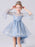 Blue Flower Girl Dresses Jewel Neck 3/4 Length Sleeves Bows Formal Kids Pageant Dresses