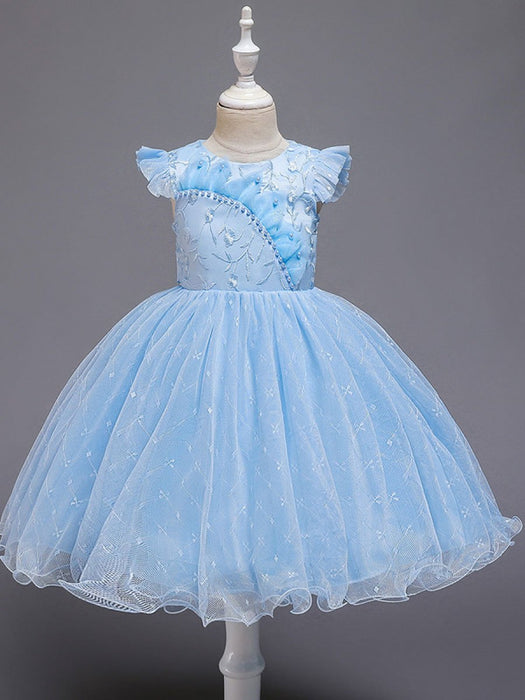 Blue Teenage Girls Dress Summer Children Party Elegant Princess Long Tulle Baby Girls Kids Lace Wedding Ceremony Dresses