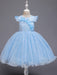 Blue Teenage Girls Dress Summer Children Party Elegant Princess Long Tulle Baby Girls Kids Lace Wedding Ceremony Dresses