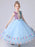 Blue Flower Girl Dresses Jewel Neck Tulle Sleeveless Ankle-Length Bows Kids Social Party Dresses Princess Dress