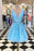 Blue Lace Beaded Sash A Line Sleeveless Tulle Short Homecoming Dresses - Prom Dresses