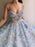 Blue Lace Spaghetti Strap 3D Flowers Applique Prom Dress Ball Gowns - Prom Dresses