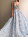 Blue Lace Spaghetti Strap 3D Flowers Applique Prom Dress Ball Gowns - Prom Dresses