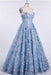 Blue Lace Spaghetti Strap 3D Flowers Applique Prom Dress Ball Gowns - Prom Dresses