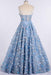 Blue Lace Spaghetti Strap 3D Flowers Applique Prom Dress Ball Gowns - Prom Dresses
