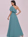 Blue Prom Dress A-Line One Shoulder Sleeveless Backless Ruffles Chiffon Evening Dresses