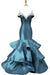 Blue Satin V Neck Spaghetti Long Layered Mermaid Prom Dress - Prom Dresses