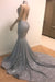 Blue Sequins Backless Long Mermaid Crystal Beaded Prom Dress - Prom Dresses