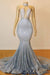 Blue Sequins Backless Long Mermaid Crystal Beaded Prom Dress - Prom Dresses