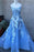 Blue Spaghetti Straps Prom with Lace Appliques A Line Sexy Long Graduation Dress - Prom Dresses