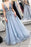 Blue V Neck Tulle Beading Prom Dress Gorgeous Backless Long Evening Dresses - Prom Dresses