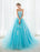 Blue Wedding Dress Lace Applique Tulle Court Train Strapless Sweetheart Lace-up A-line Bridal Gown