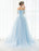 Blue Wedding Dress Lace Flower Applique Off-the-shoulder Tulle Cape Chaple Train A-line Bridal Gown